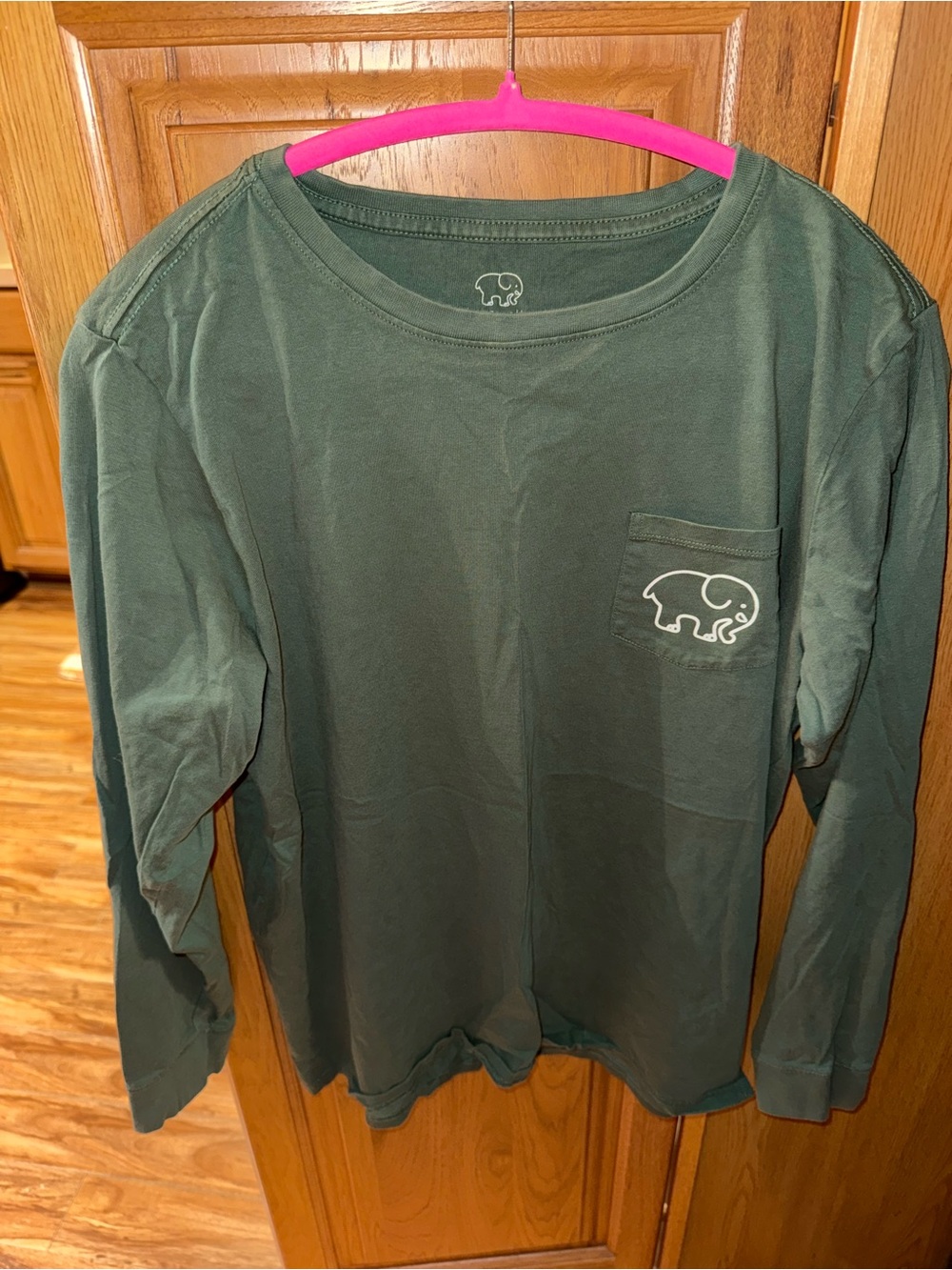 ivory ella Forest Green Long-Sleeve Pocket Tee with Elephant Logo